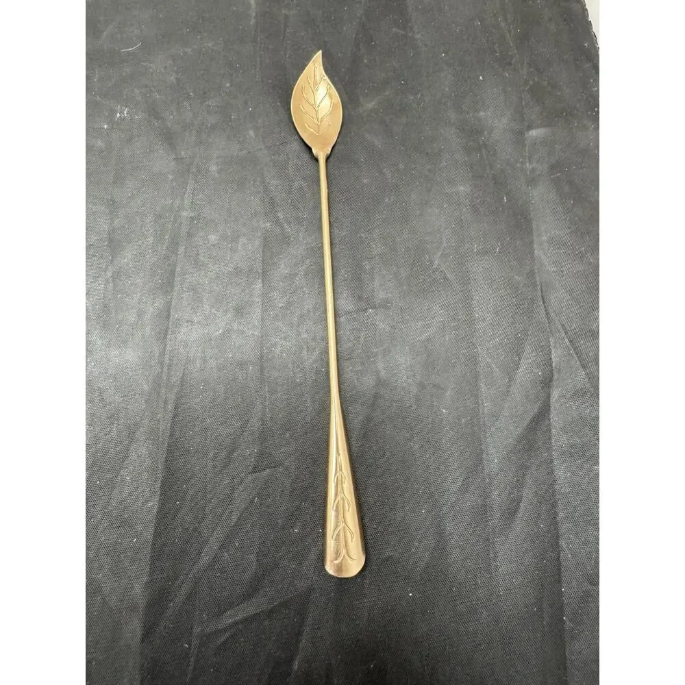 Vtg Gold Tone Leaf Bowl Cocktail Stir Spoon Long Handle Iced Tea Barware 7.5